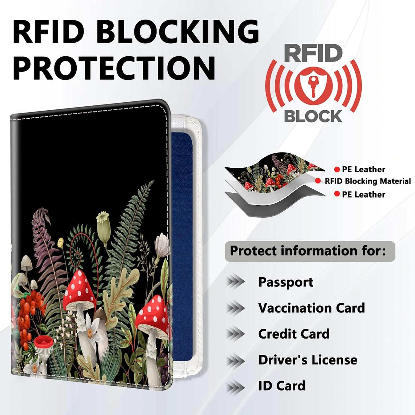Passport Holder for Travel, Cute Passport Cover for Women Men, Waterproof PU Leather Rfid Blocking Passport Wallet with Credit Card Case for Travel Family, Boys Girls Travel Essentials