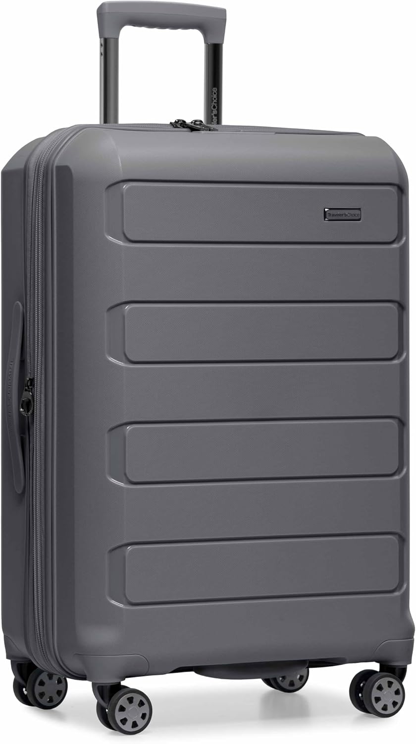 Traveler's Choice Pagosa Indestructible Hardshell Expandable Spinner Luggage, Gray, 22-Inch Carry-on