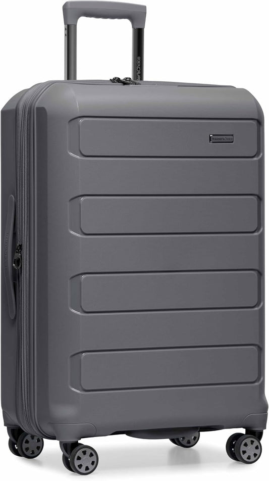 Traveler's Choice Pagosa Indestructible Hardshell Expandable Spinner Luggage, Gray, 22-Inch Carry-on