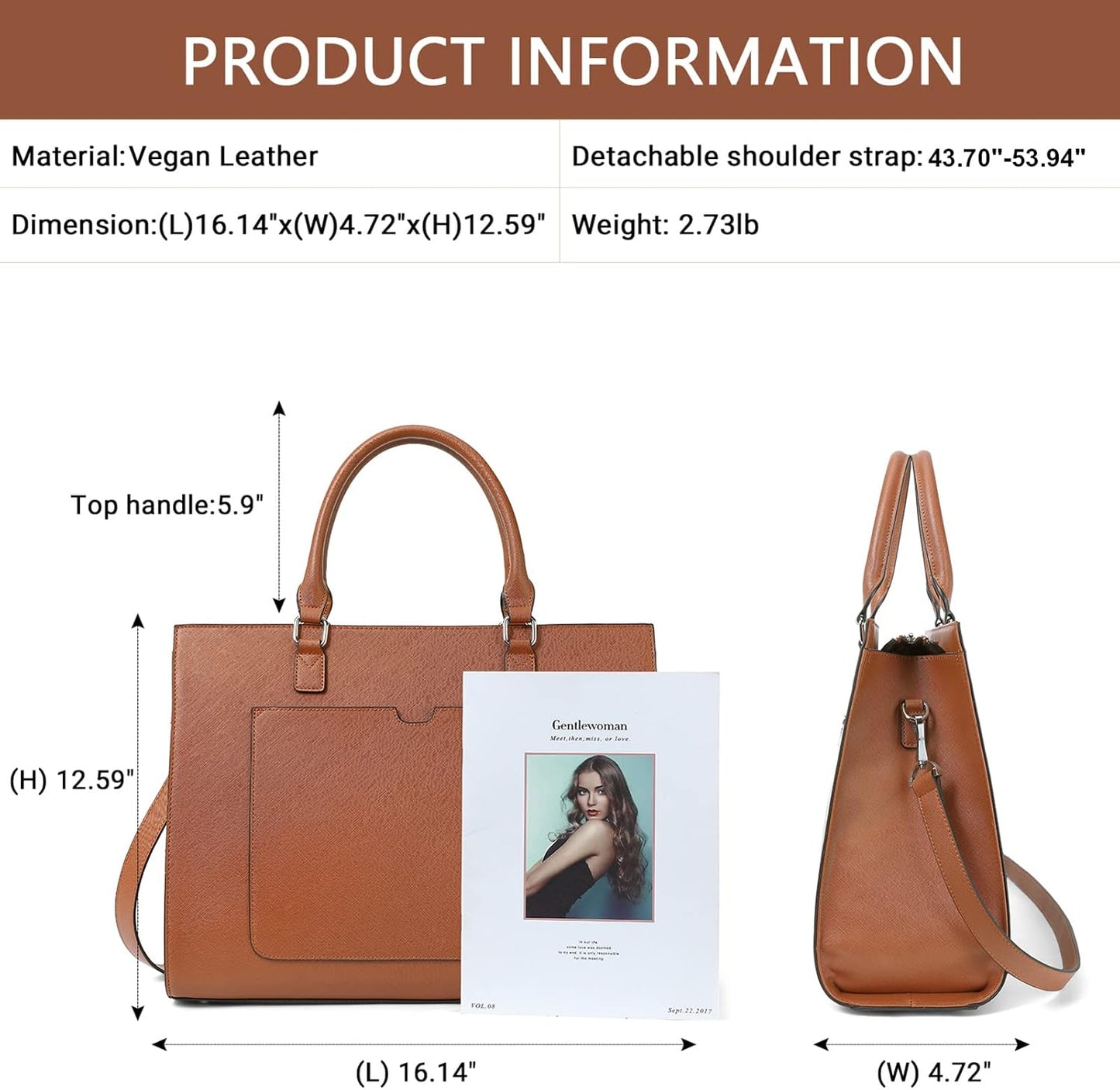 Telena Laptop Tote Bag for Women, 15.6 Inch Shoulder Tote Bag Leather Briefcase for Women, Large Capacity Handbag Bags