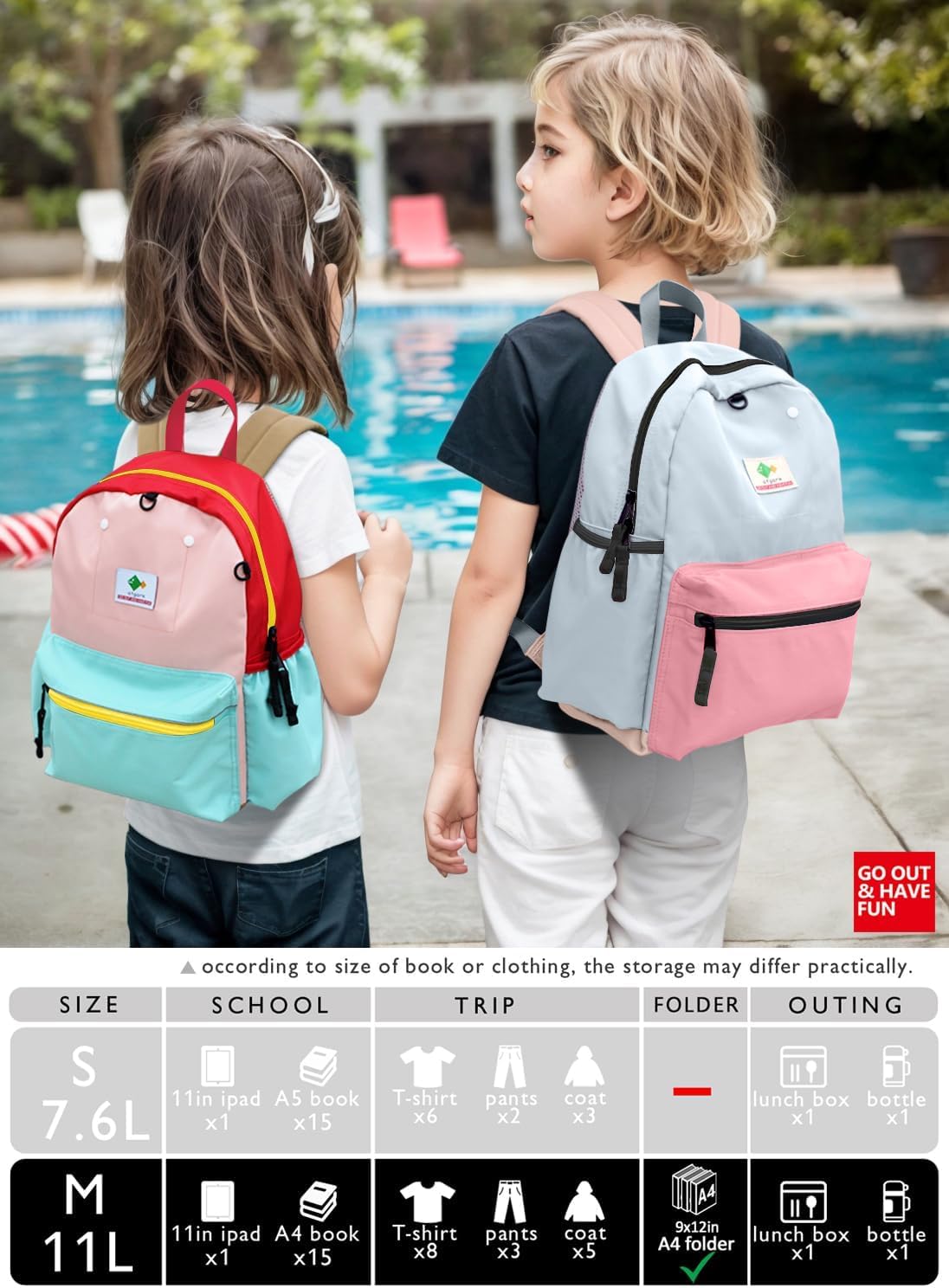Kids Backpack, 1.0L, Cotton Candy, Kindergarten Elementary School, Lightweight, Soft Shell, Zipper, Unisex, Little Kid, Nylon, 13"H Fit A4 Folder, Adjustable Straps