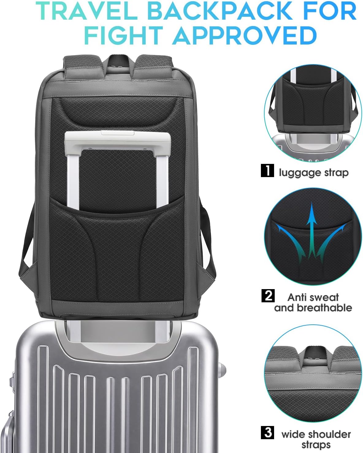 BANGE Travel BackpacksOvernight Laptop Carry-On Backpack for Airplanes Waterproof 15.6 inch Laptop Backpack for Men and Women (Grey)