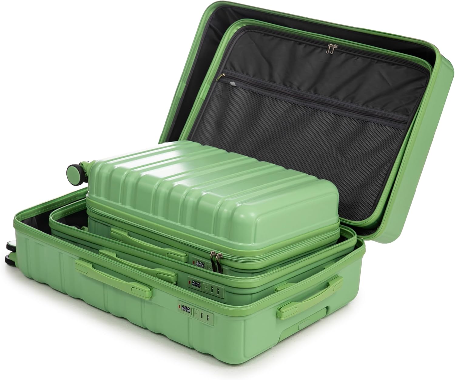 Campfun 3 Piece Luggage Sets, ABS Suitcase Set with Double Spinner Wheels Hang Hook, Durable Carry
