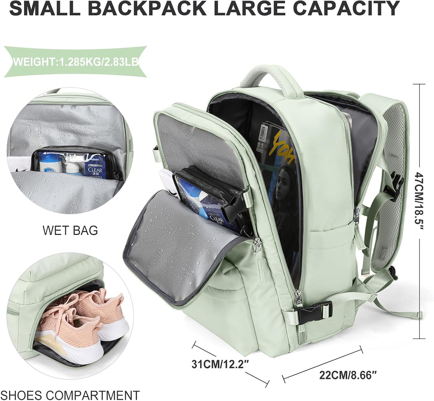 WONHOX Large Travel Backpack Carry on Flight Approved Laptop Work Business Backpack for Women Men Mochila de Viaje