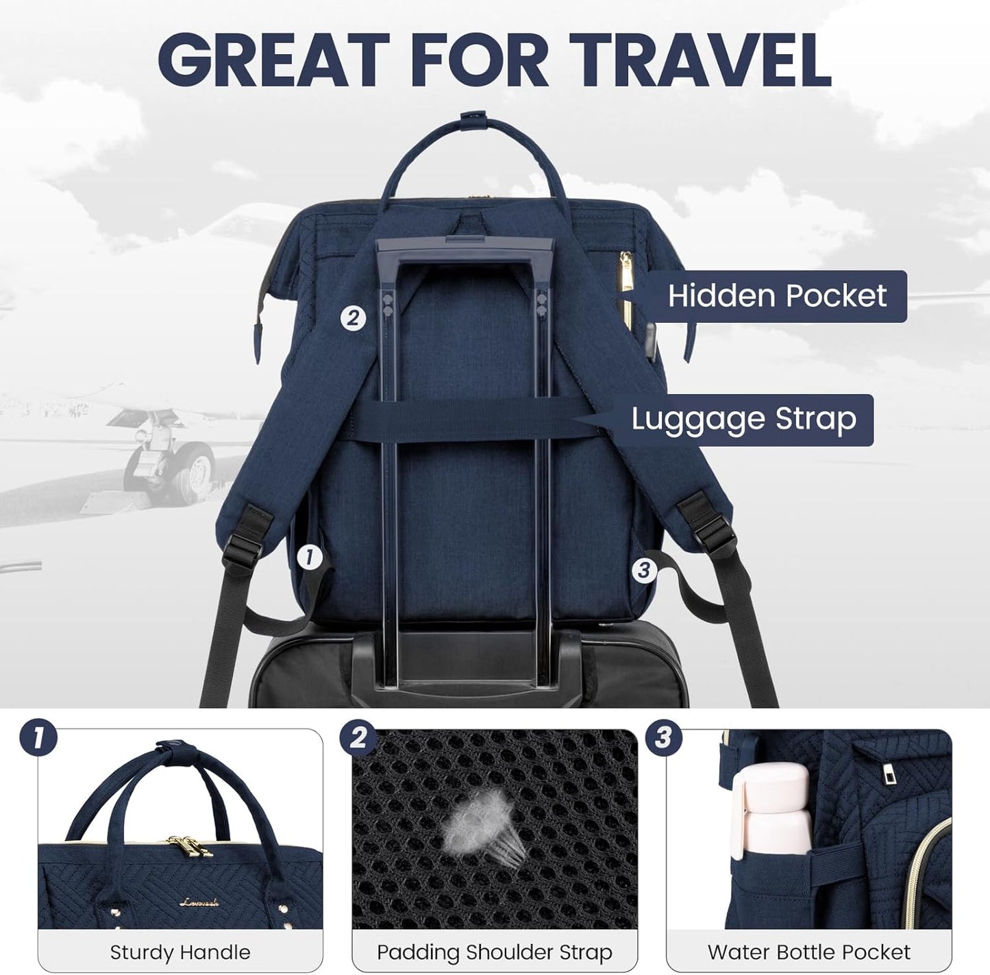 LOVEVOOK Laptop Backpack for Women,15.6 Inch Professional Womens Travel Backpack Purse Computer Laptop Bag Nurse Teacher Backpack,Waterproof Work Bags Carry on Back Pack with USB Port,Dark Blue Plait