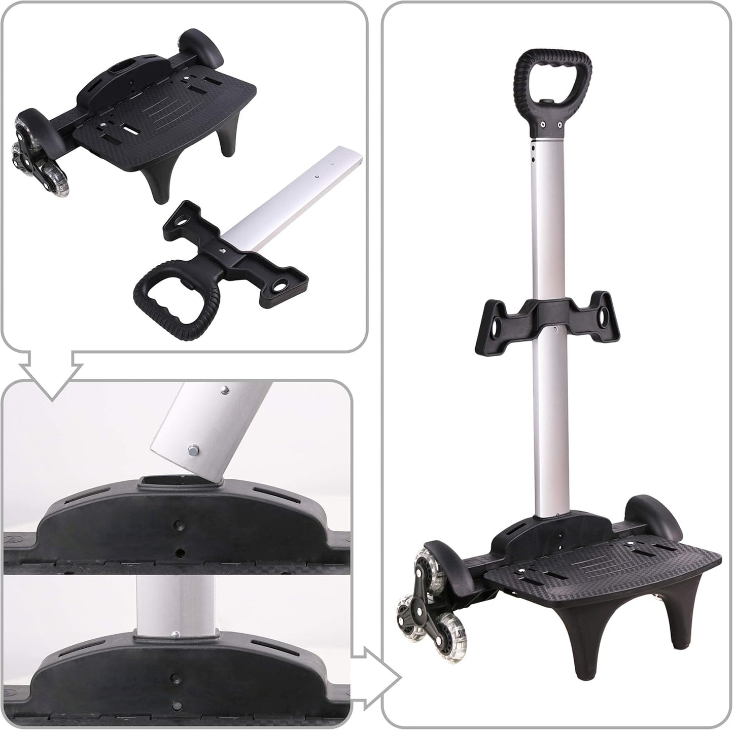 Backpack Trolley, Wheeled Trolley Aluminium Alloy Foldable Hand Cart 6 Wheels Rolling Luggage Carts for Kids Teens Adult School Travel (6 Wheels)