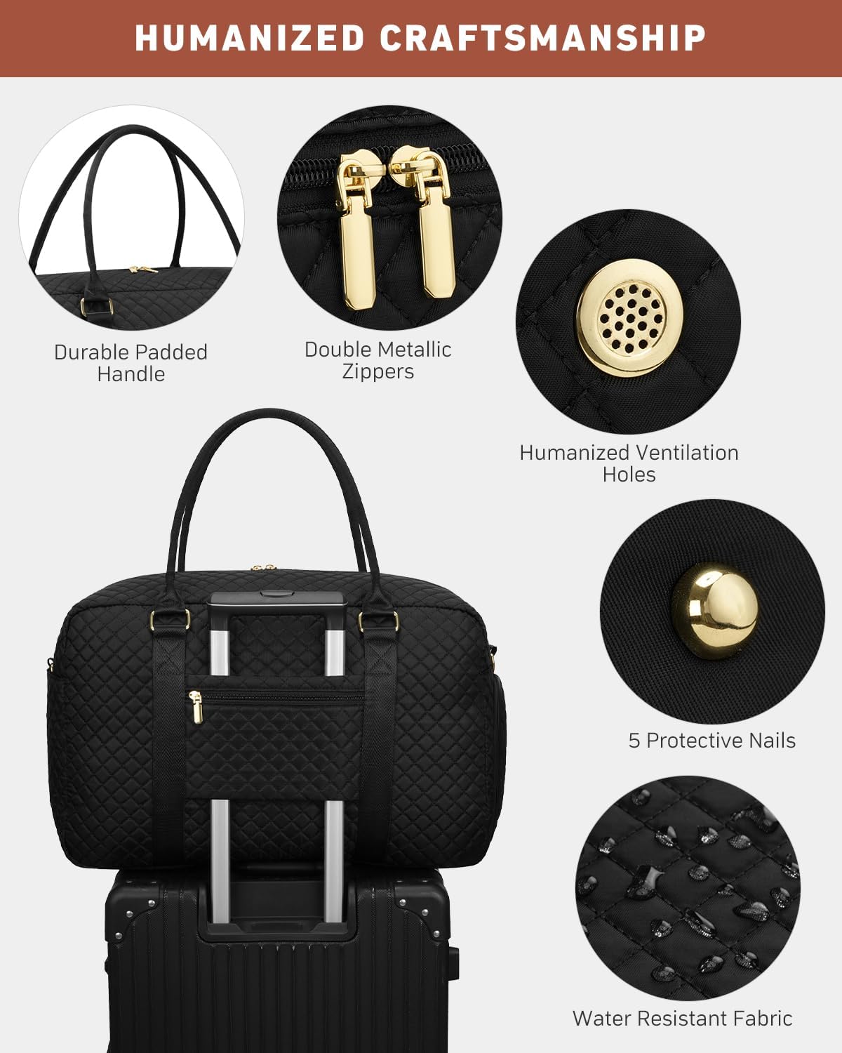 Travel Duffle Bag, Weekender Bags for Women with Shoe Compartment, Carry on Overnight Bag with Toiletry Bag & Wet Pocket, Hospital Bags for Labor and Delivery (Black)