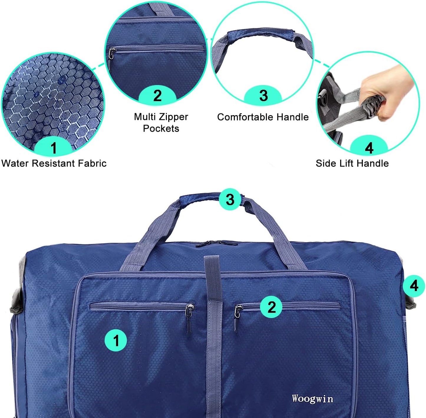 Woogwin Travel Duffel Bag Large Foldable Waterproof Overnight Bag for Beach Swim Bags Pool Sports Gym