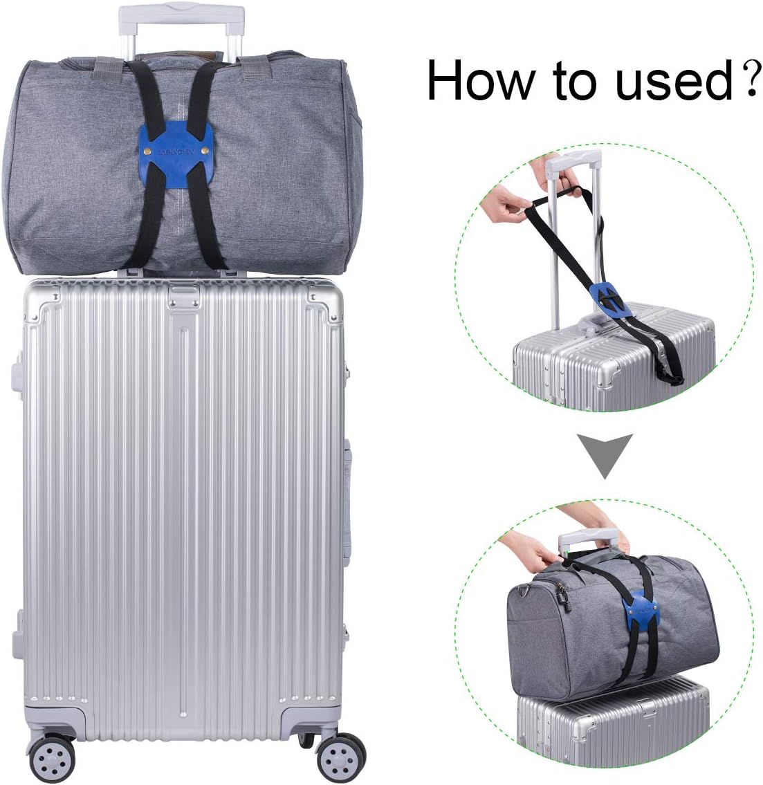 Adjustable Luggage Straps for Suitcases Add a Bag High Elastic Travel Bag Bungees Connecting Carry On Bag TSA Approved (2 Pack Blue)