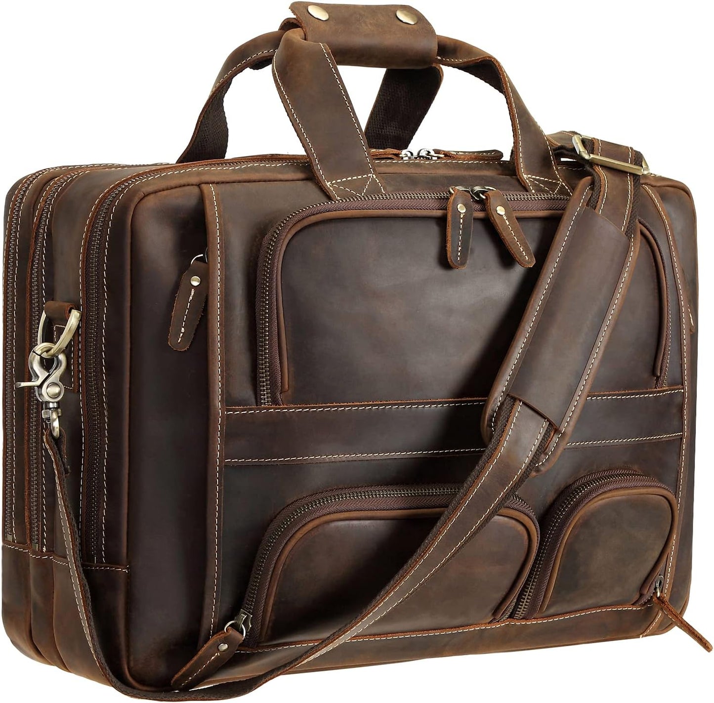 Polare Full Grain Cowhide Leather 17'' Laptop Large Briefcase for Men Business Messenger Bag Work Bag