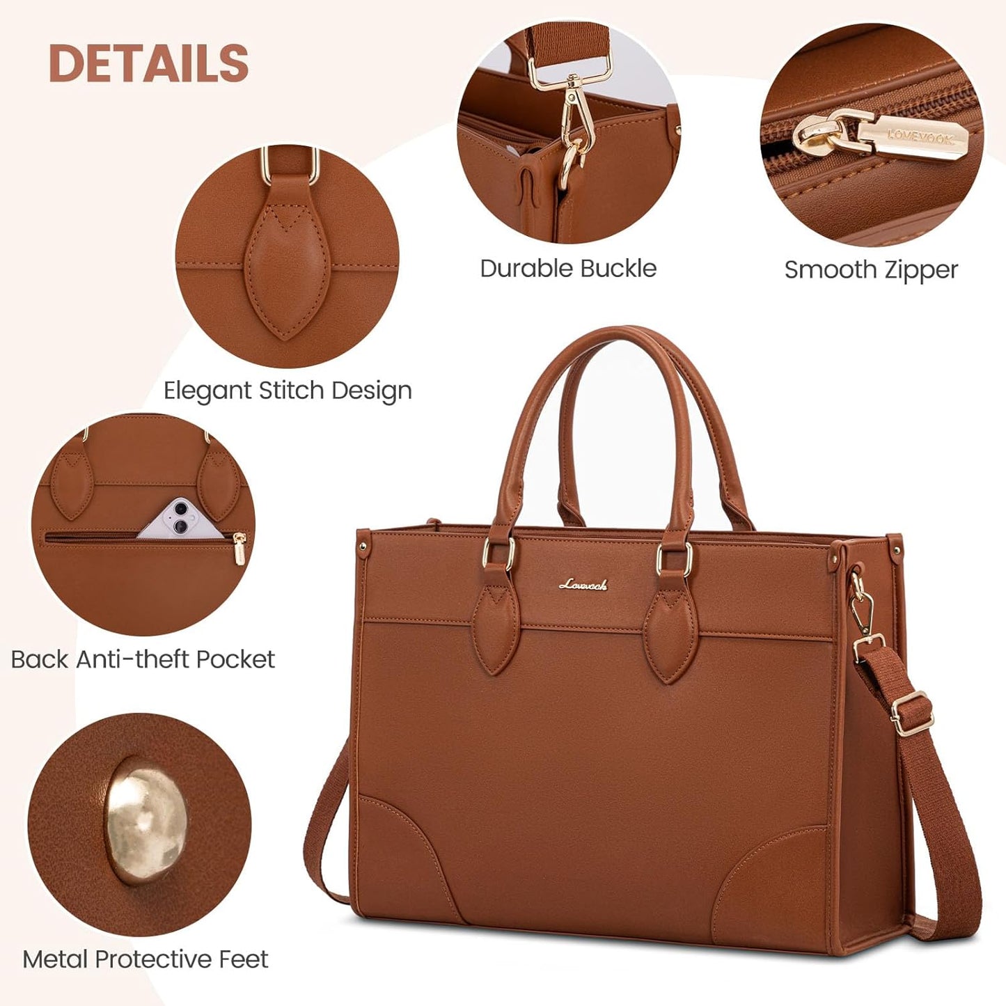 LOVEVOOK Laptop Bag for Women 15.6 lnch,Waterproof Laptops Tote Bags for Womens,Professional Work Bags for Women with Cup Holder,Large Laptop Purse Computer Briefcase Office Teacher Clutch Bag,2 PCS