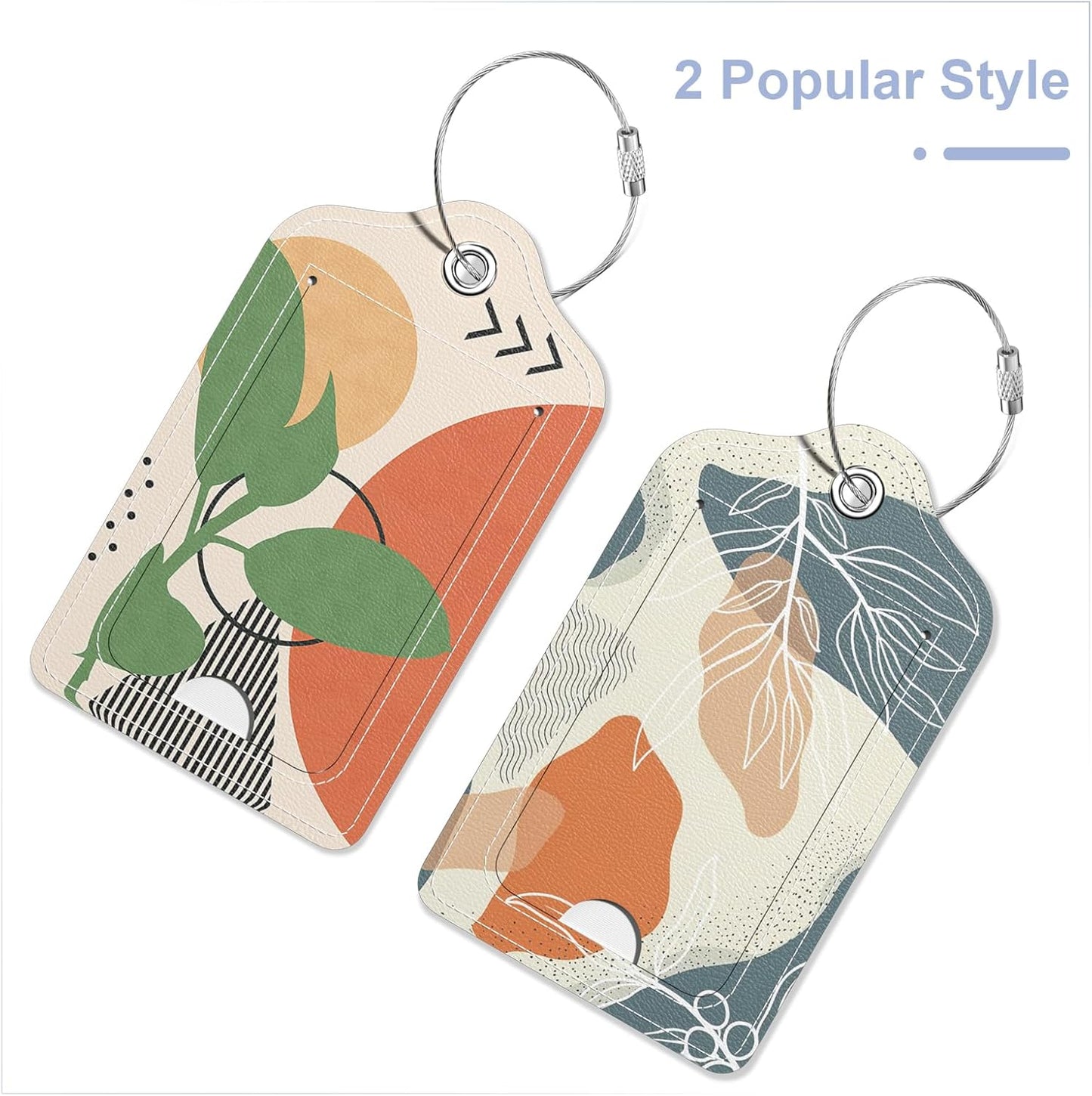2 Pack PU Leather Luggage Tags for Suitcase, Travel Cruise Luggage Tag with Privacy Flap, Name ID Label and Metal Loop for Women Men Baggage Handbag School Bag Backpack, Tropical Plants