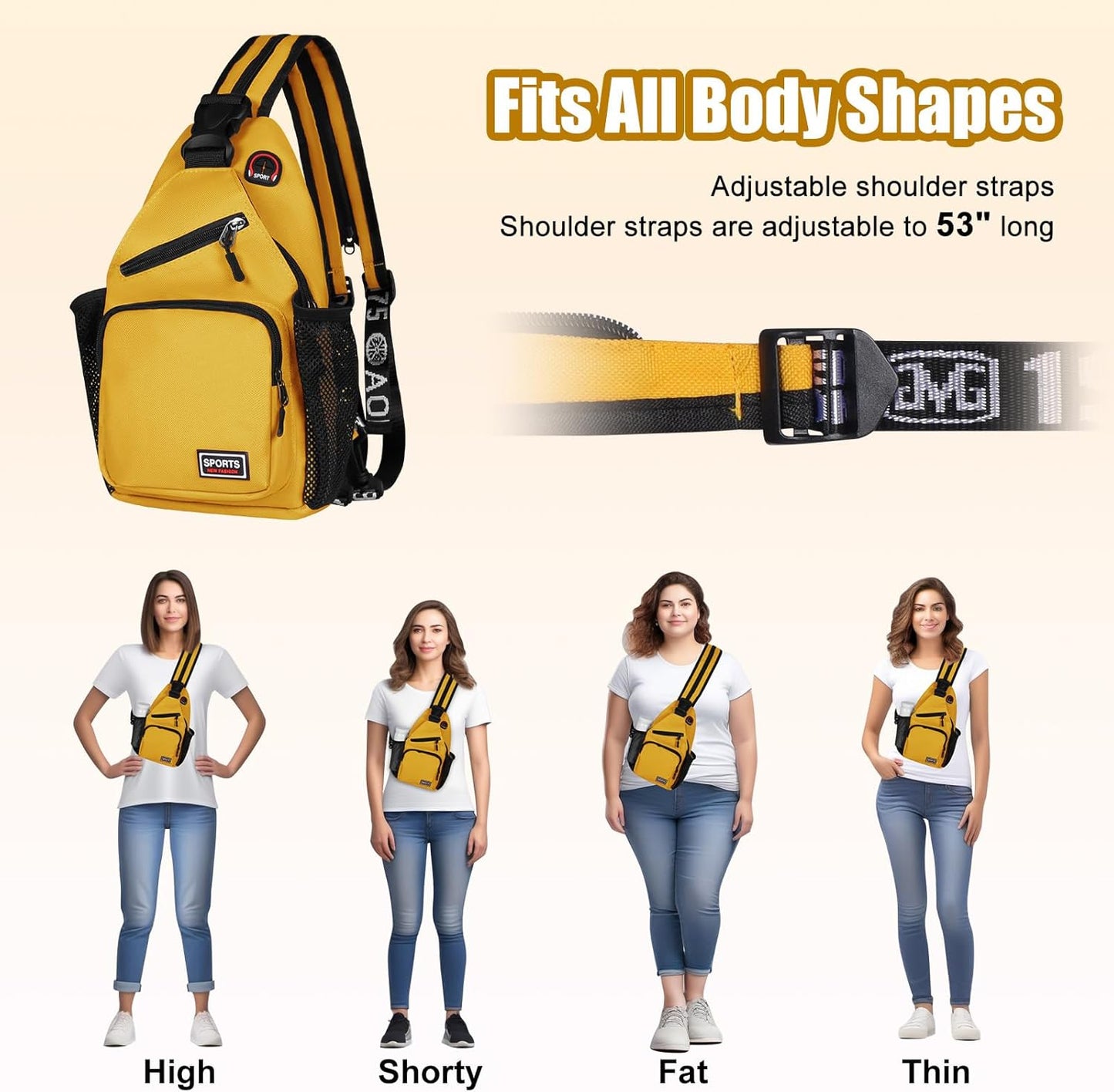 Sling Bag for Women Man Sling Backpack with Convertible Shoulder Strap Casual Backpack Daypack for Travel, Hiking and Daily Commute, (Yellow, Small)