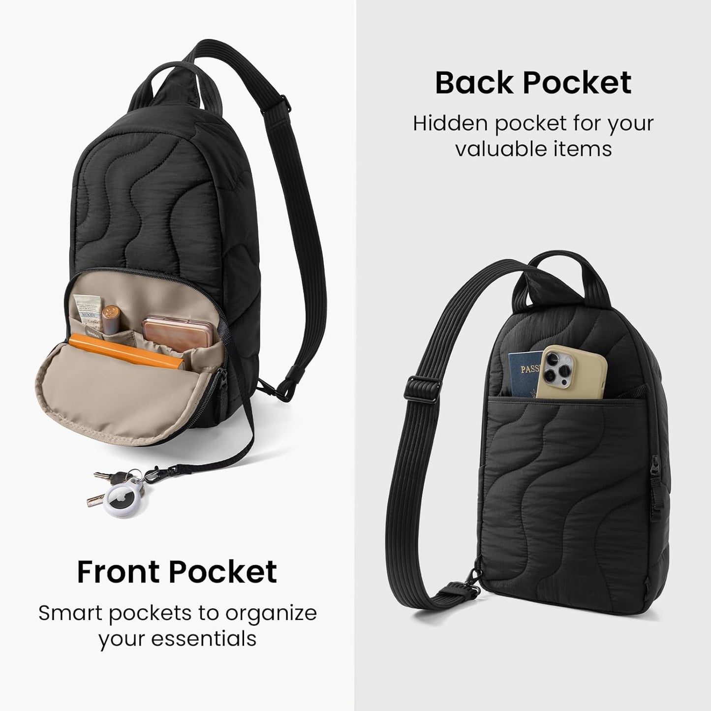 tomtoc 10L Puffy Sling Bag Backpack for Women Trendy, Quilted Padded Crossbody Bag for 11-inch iPad, iPad Air M3/M2, iPad Pro M5 2025/M4, Nintendo Switch 2, Lightweight Puffer Travel Chest Bag Daypack