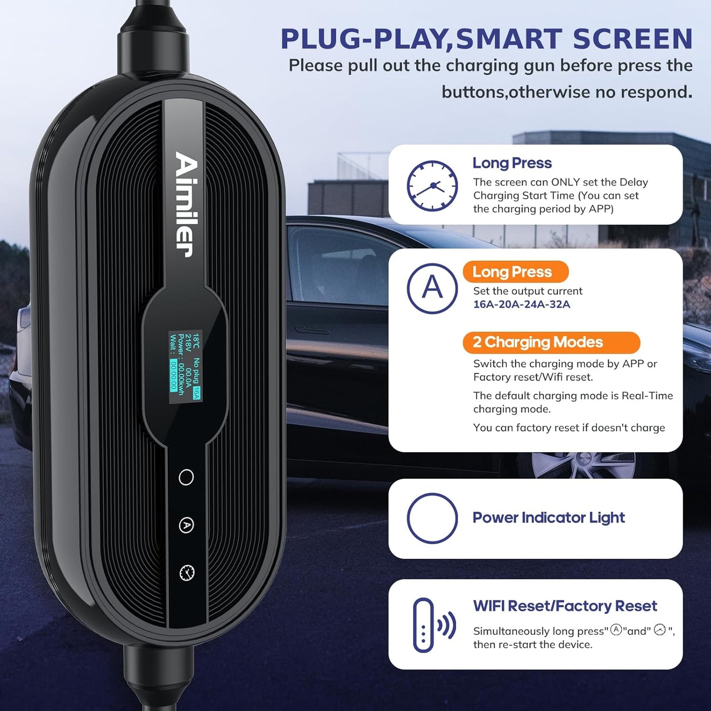 Level 2 Tesla Charger(Wireless WiFi APP), 240V, 32 Amp, NEMA 14-50 Plug, 25ft Cord - Portable/Home NACS Connector Electric Car(EV) Charger for Tesla - Compatible with Tesla Model X/Y/3/S