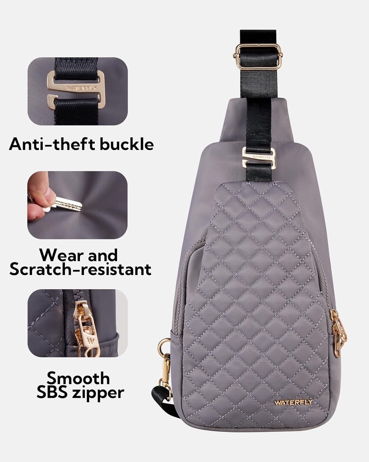 WATERFLY Small Crossbody Sling Backpack: Fashion Chest Crossbody Bag for Women Men Anti Theft Stylish Casual Daypack Trendy Travel Bags-Grey