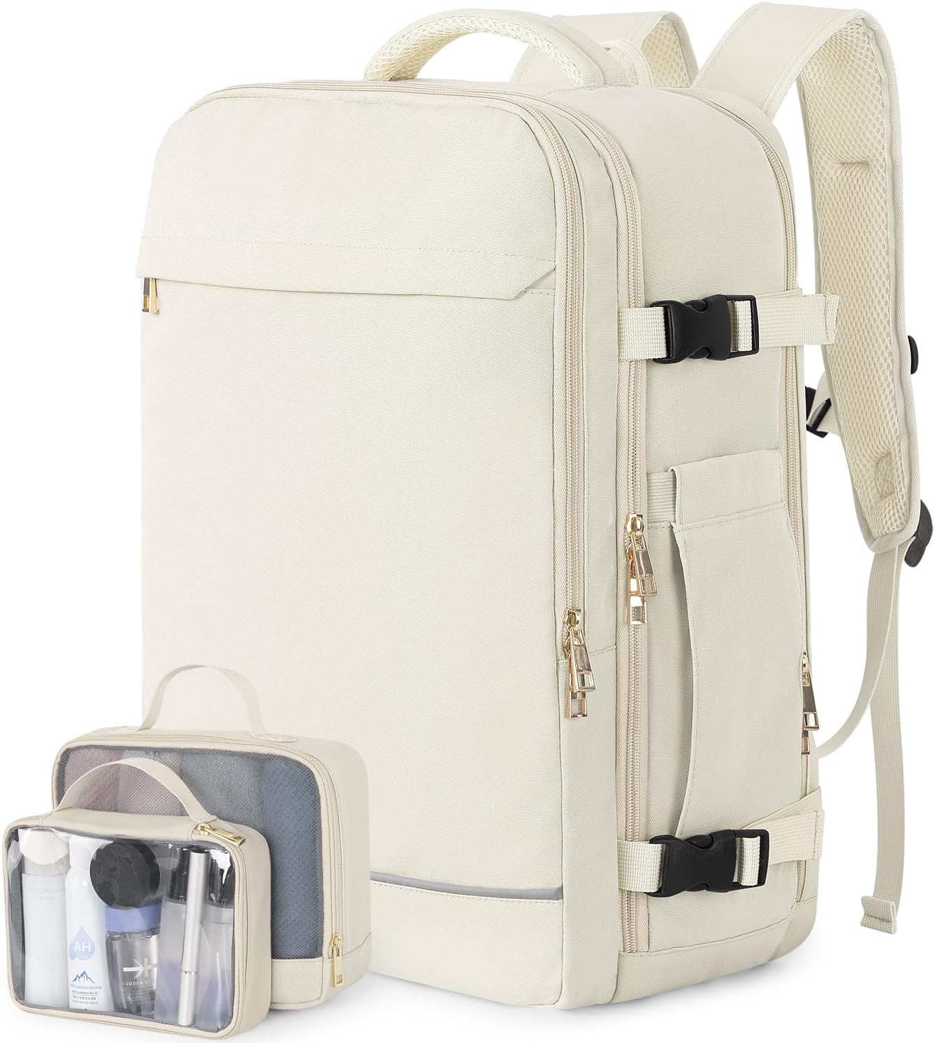Travel Backpack, 40L 17 inch Laptop Waterproof Backpack Carry on Flight Approved, Personal Item Travel Bag, Casual Daypack for College, School, Business, Weekend, Work, Beige