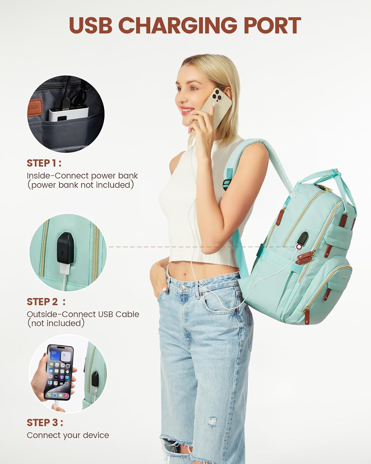 LOVEVOOK Laptop Backpack Purse for Women, Unisex Large Capacity 17 Inch Travel Anti-theft Bag, Work Business Computer Bags Backpack for Men, Casual Hiking Daypack with Lock, Mint Green