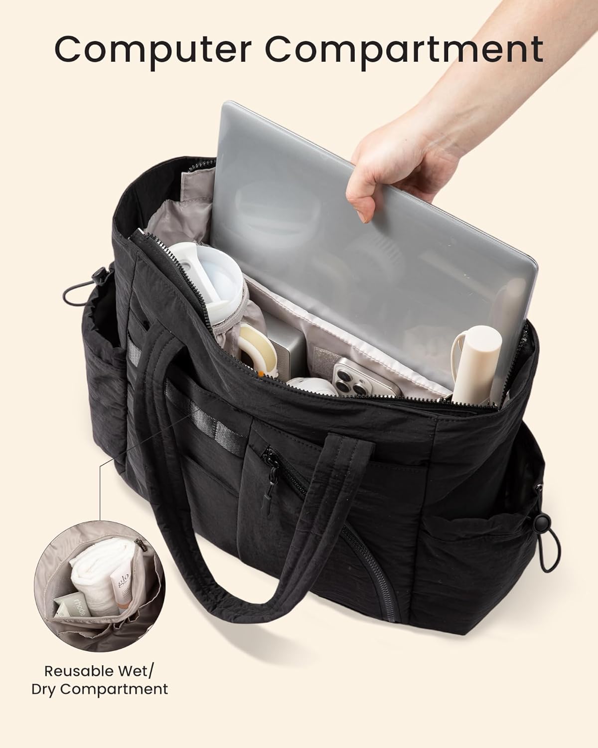 LOVEVOOK Tote Bag for Women, Puffer Bag and Work Bags with Laptop Compartment for Travel, Lightweight Shoulder Bag Handbag