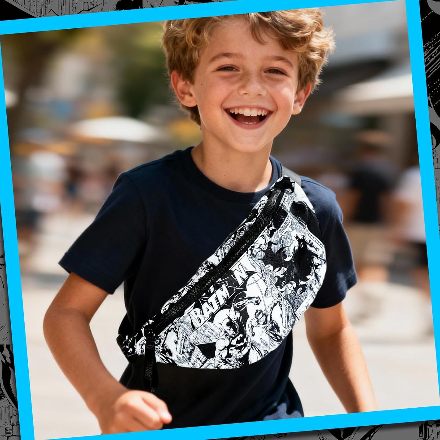 BATMAN Fanny Pack for Boys, Lightweight Superhero Waist Pack with Adjustable Strap for Travel Running Hiking Workout Cycling Christmas Birthday Gift
