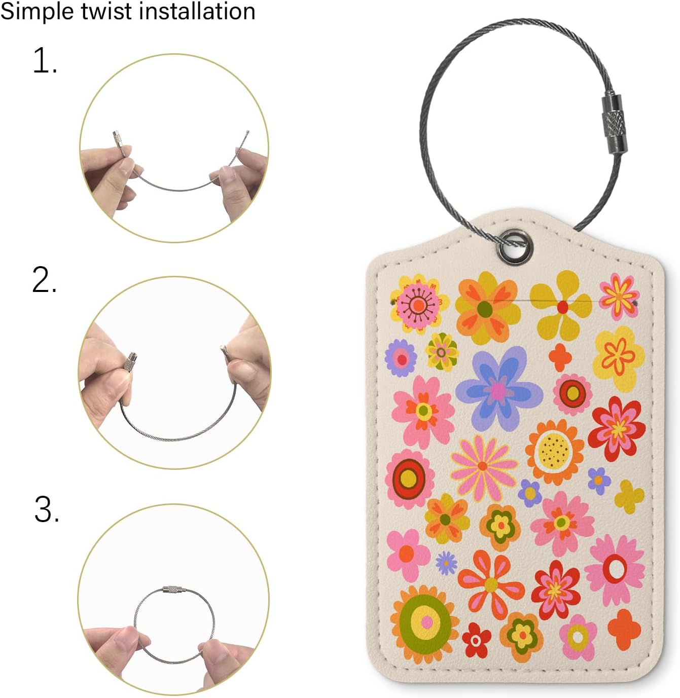 Flower Luggage Tags for Suitcases,Trendy 2 Pack Travel Suitcase Tags,Groovy Traveling Accessories,Baggage Tag Label with Steel Loop,Teen Girl Gifts
