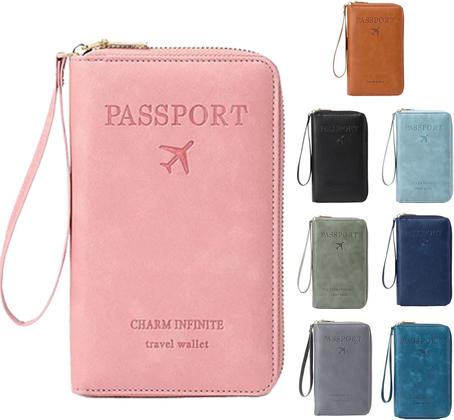 Similarbe Multifunctional RFID Passport Wallet, RFID Blocking Travel Document Organizer Clutch Bag, Anti-theft Wallet (Pink)
