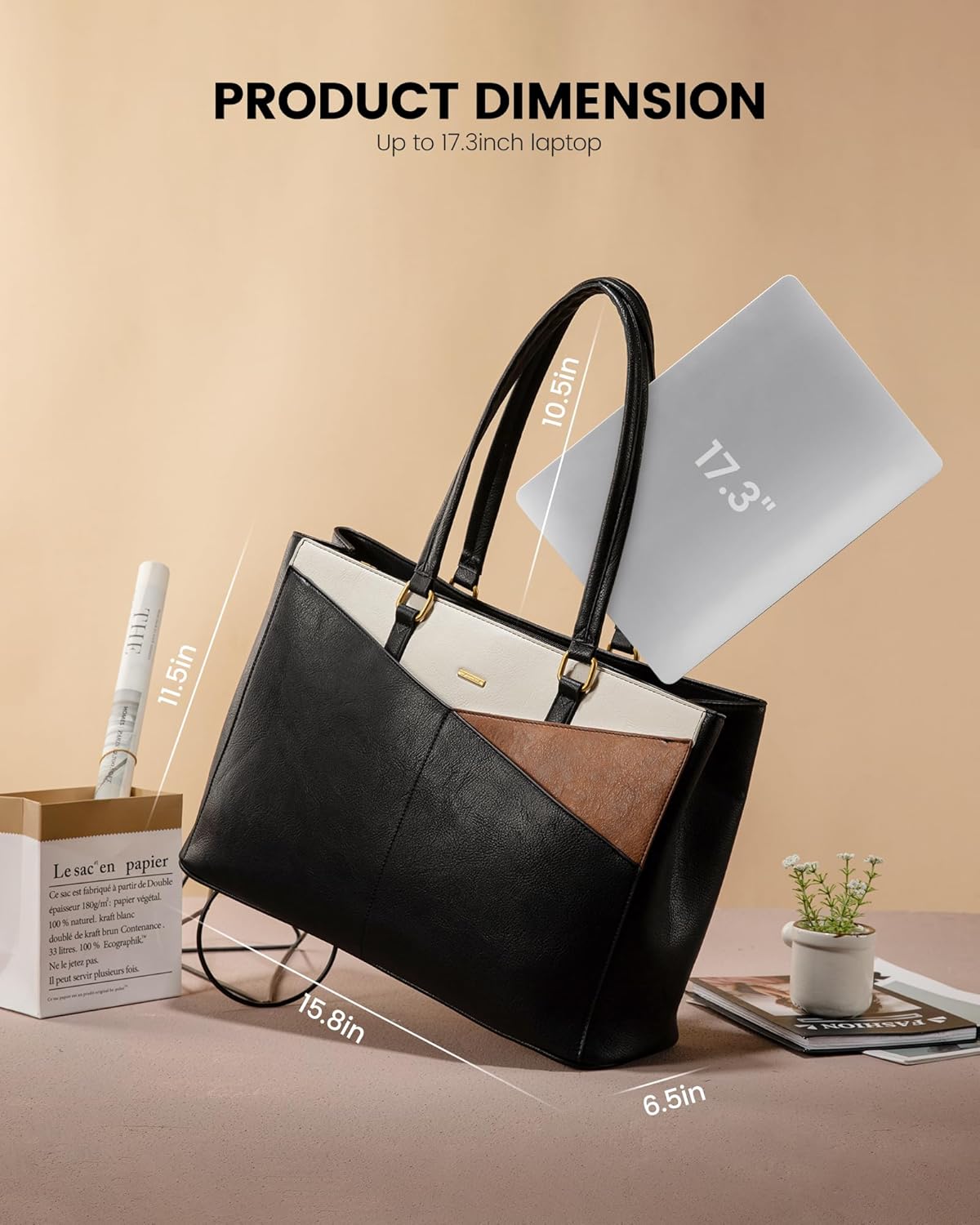 LOVEVOOK Laptop Bag for Women,17.3 Inch Laptop Tote Bag for Women,Vintage Leather Work Tote Bags Computer Teacher Bag,Waterproof Business Office Briefcase