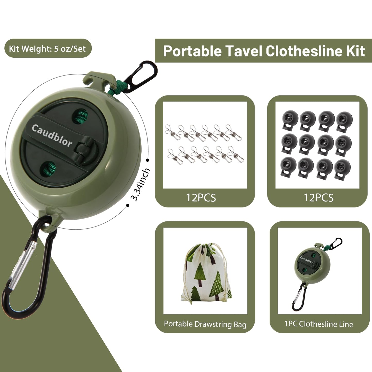 Portable Travel Clothesline, 33ft Camping Clothes line with Clothespins