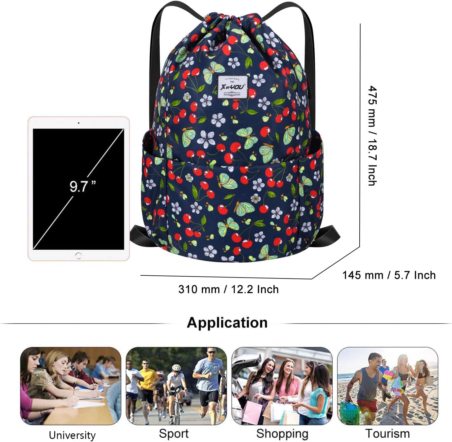 XEYOU Drawstring Sports Backpack Lightweight Gym Yoga Sackpack Shoulder Rucksack Casual Outdoor