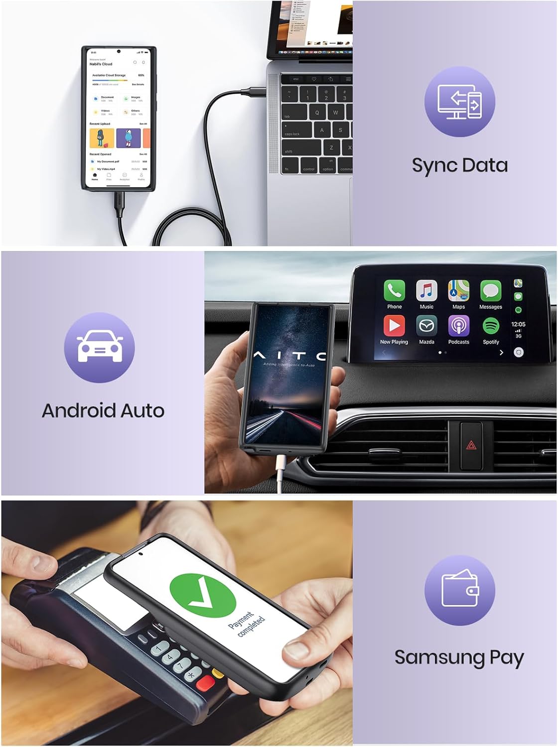 NEWDERY Battery Case for Samsung S24 Plus, 10000mAh Qi Wireless Charging, 18W Input Fast Charging, Sync Data Supported, Portable Rechargeable Charger Case Battery Pack for Galaxy S24 Plus 5G 6.7"