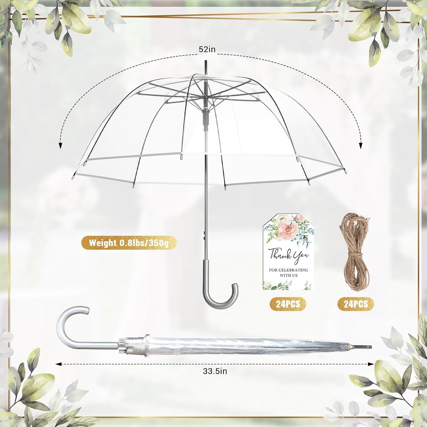Wedding Favors for Guest Umbrella Gifts Bulk 52 Inch Large Dome Rain Windproof Stick Umbrellas with Thank You Tags and Rope Guest Souvenirs for Wedding Party Bridal Favors