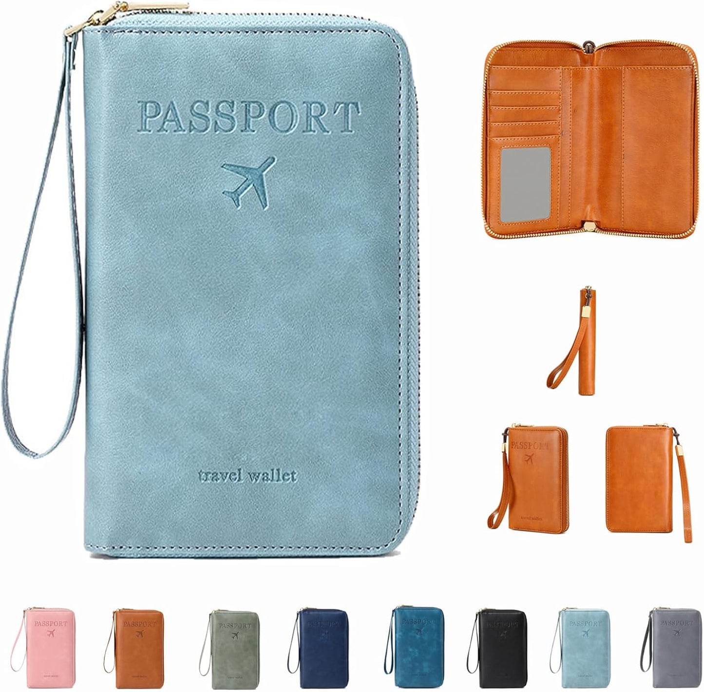 Similarbe RFID Passport Wallet,Similarbe Multi-Functional RFID Passport Wallet,Travel Wallet for Women Men - ID Card Organizer with Anti-Theft,Slim Leather Cover for Credit Cards,Cash (G)