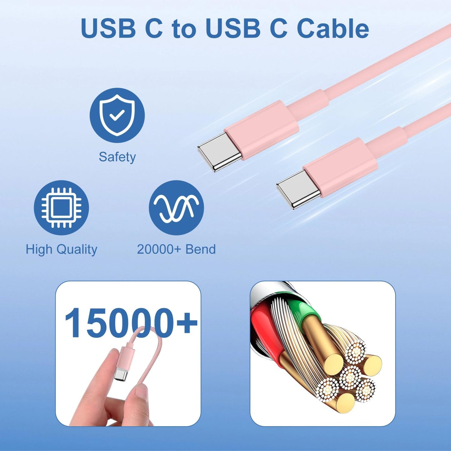 iPhone 17 16 15 Fast Charger Block and 10ft USB C to C Cable Cord Long for Apple iPhone 17 Pro Max/17 Air/16e/16 Plus/15/iPad Mini/Samsung,Type C Wall Charging Power Adapter Plug Cube Brick-Pink