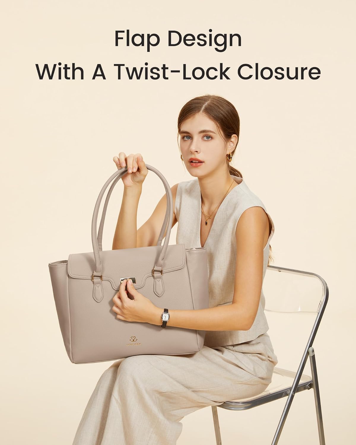 LOVEVOOK Laptop Bag for Women Soft Leather Work Bag, Office Shoulder Tote Purse with Flap Briefcase for Teacher Nurse