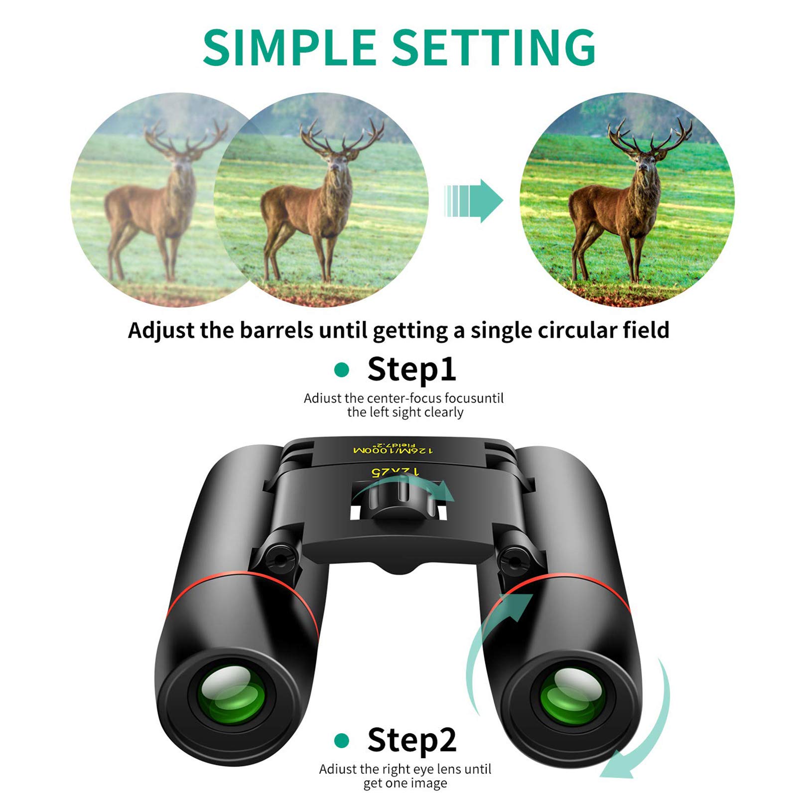 POLDR 12X25 Small Pocket Binoculars Compact for Adults