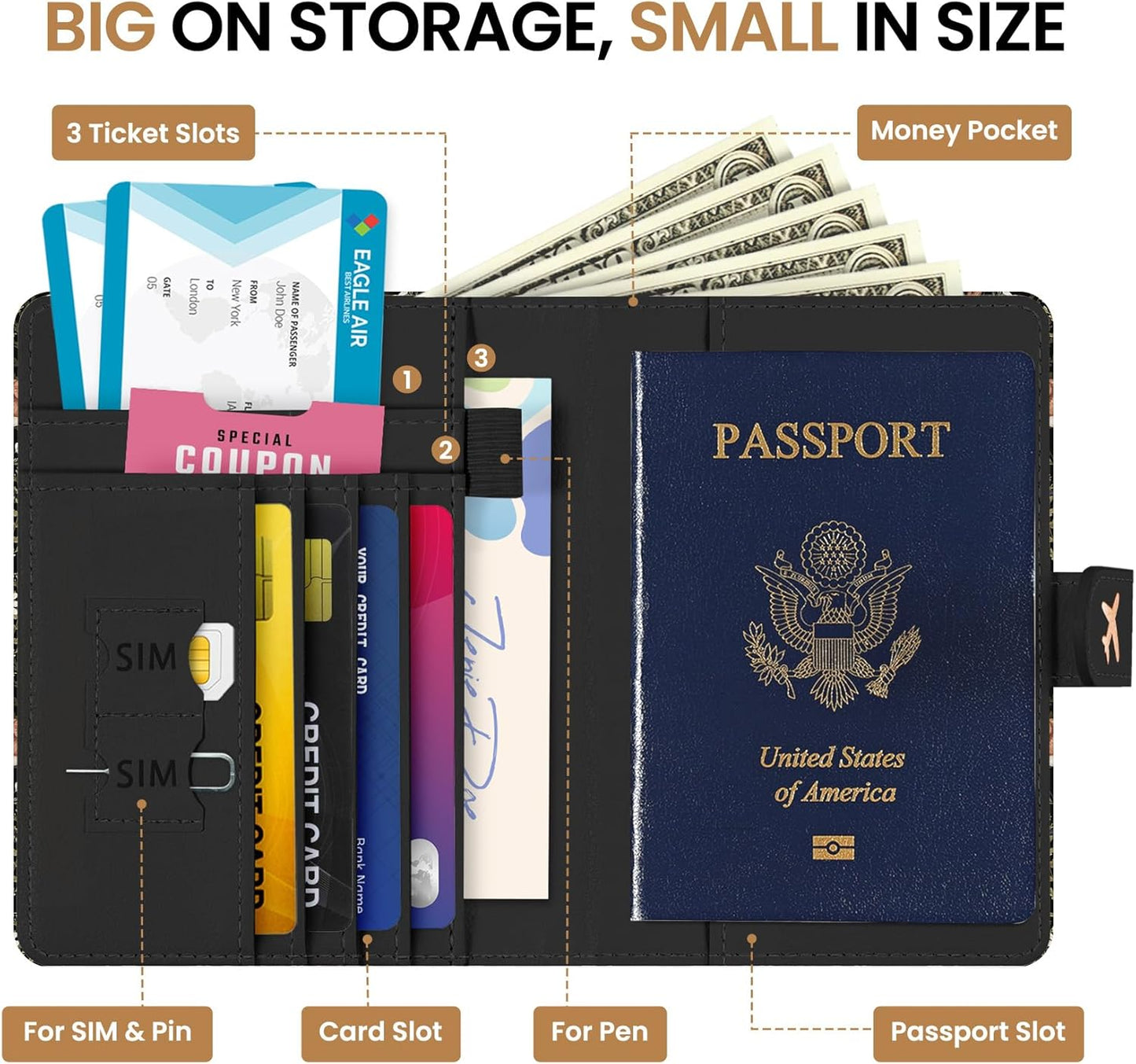 Passport Holder for Travel Essentials, RFID Blocking Leather Cover Wallet with Magnetic Closure, Aesthetic & Cute Passport Book Case for Women and Men - Mushroom