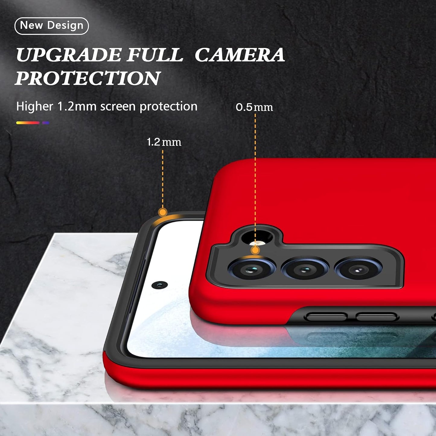 Galaxy S21 FE 5G Case with Nano Explosion-Proof Film - 2 Pack Military Grade Double Shockproof Invisible Kickstand Case - Red