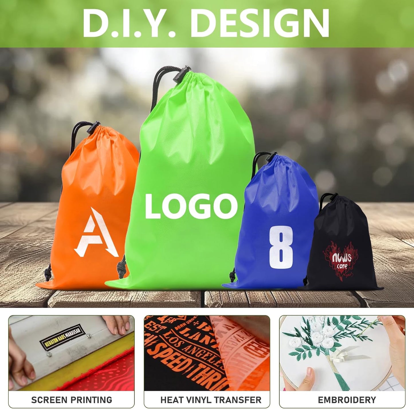 iMucci Upgrade Waterproof Drawstring Bag Sack Nylon Bag Ditty Bag for Gym Traveling, Hiking, Yoga