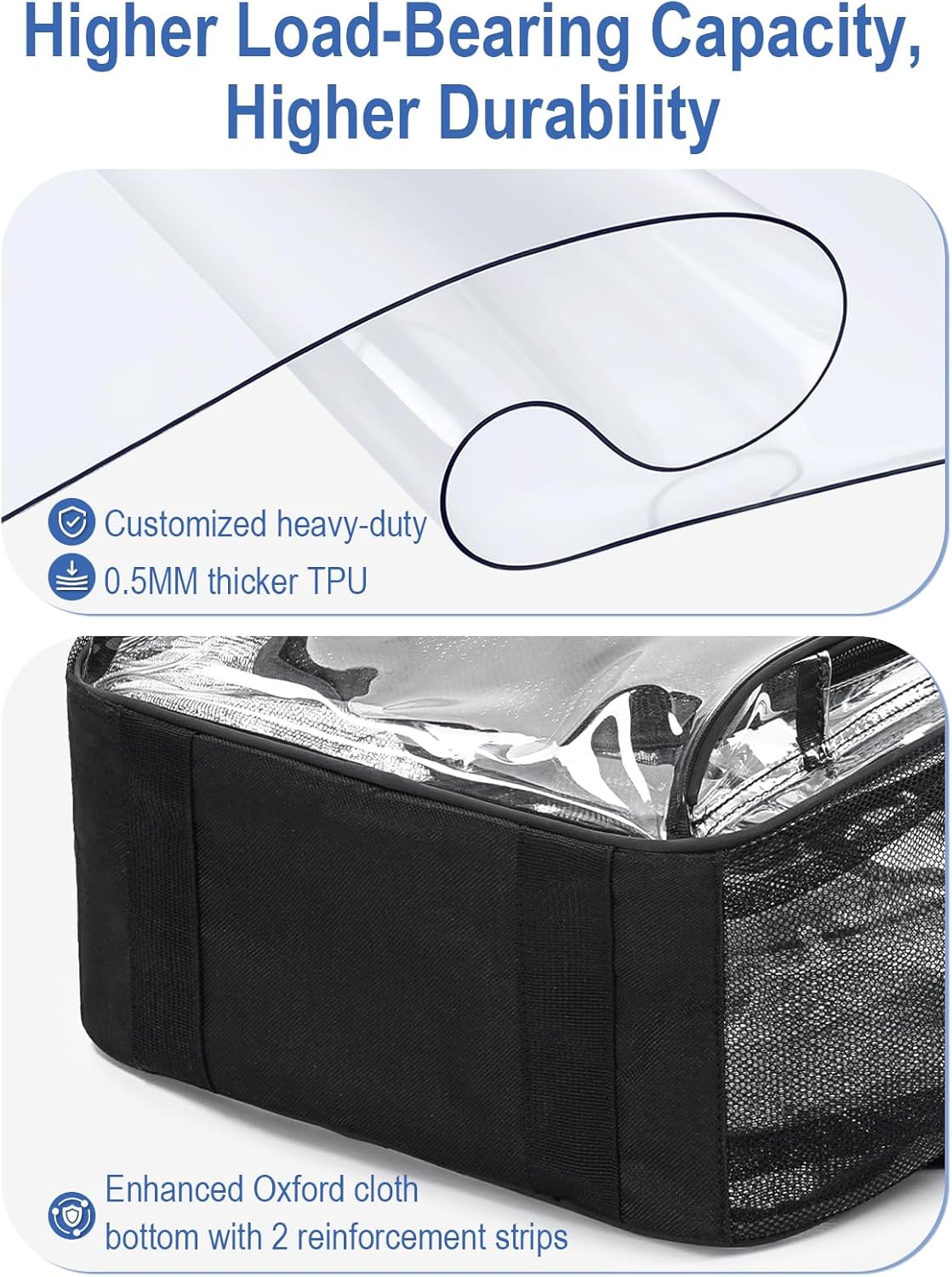 Heavy Duty Clear Backpack For Kids Women Men Boys Girls, 17 Inch Large See Through Backpack, 360° 3M Reflective Strips Clear Bookbag, Transparent Bag For School College Sport Work Travel, Black
