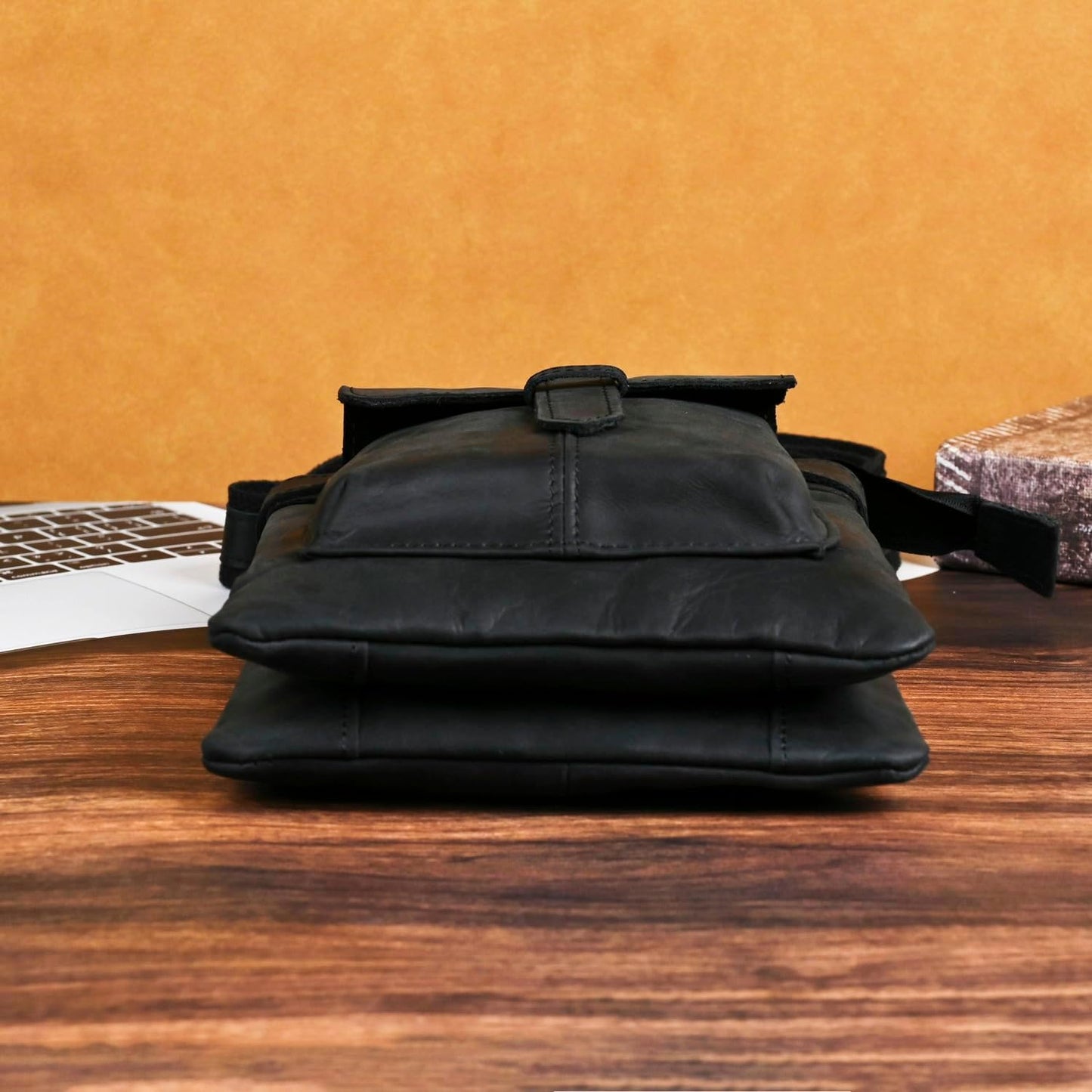 Men's Genuine Leather Small Messenger Shoulder Satchel - Adjustable Waist Bag