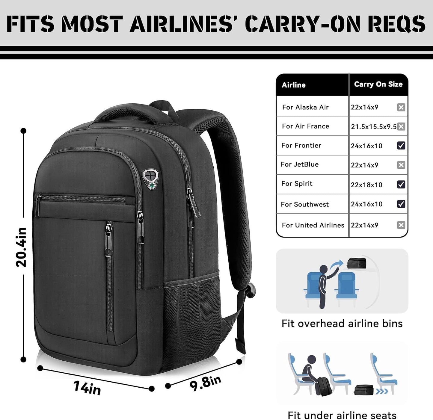 Travel Backpack, Extra Large 45L Travel Backpack for Men & Women, Expandable Laptop Bag, Water Resistant Computer Backpack Fits 18.4 Inch Laptop, Lightweight Daypack for Flight, Black
