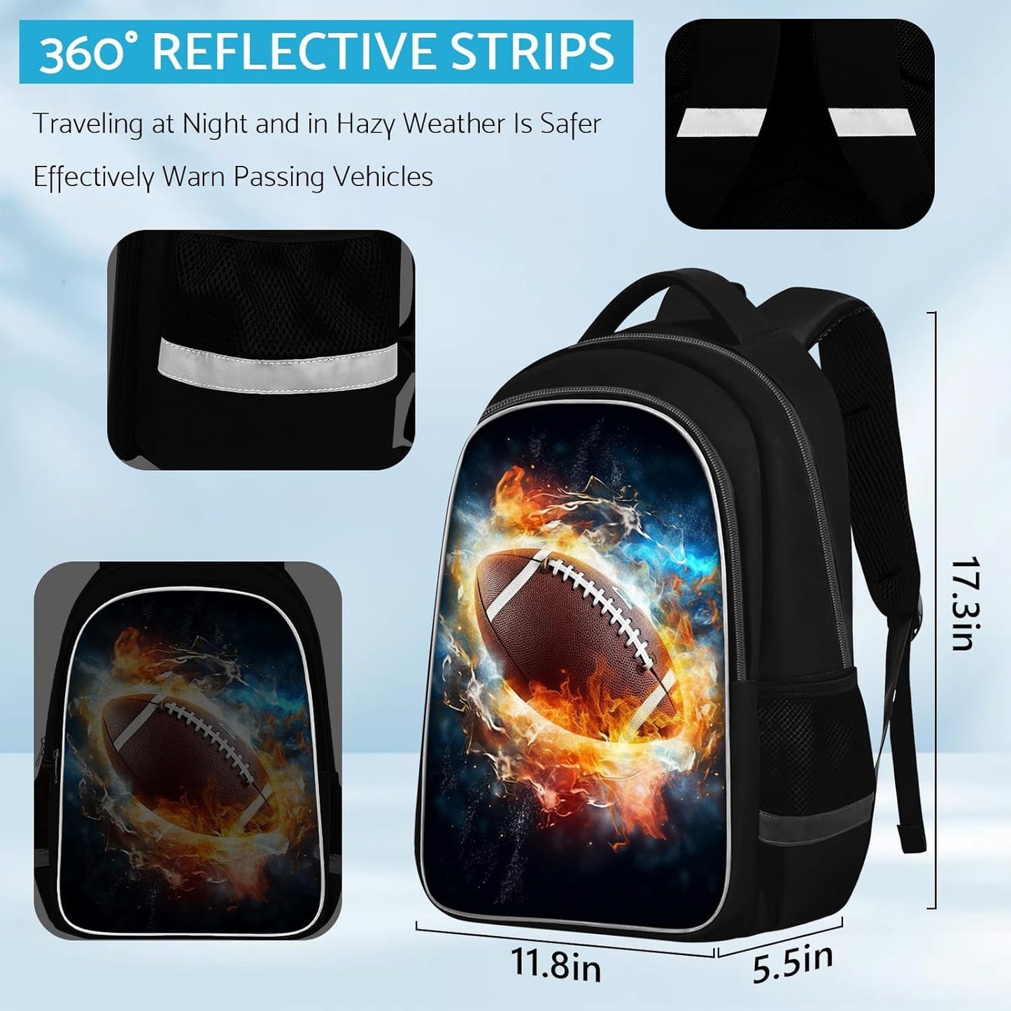 School Backpack for Boys - American Football Boys Backpack for Kids Children Teens Elementary Middle School - Students Bag for Ages 6-18,17″Bookbag Multifunctional Large Capacity
