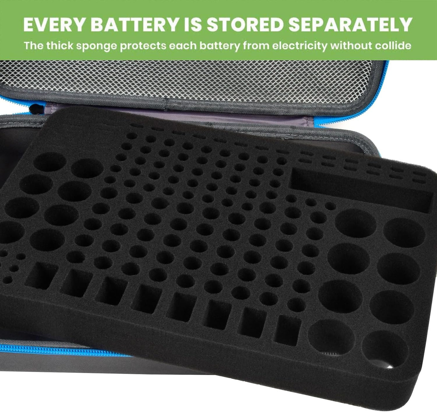 Battery Organizer Storage Holder Case Box with Tester Checker BT-168. Holds 225 Batteries AA AAA C D Cell 9V 3V Lithium (Blue)