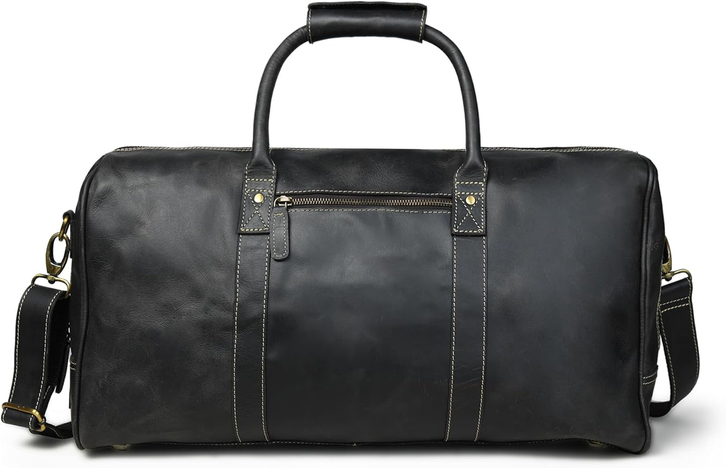 Leather Village Premium Leather Duffel Bags for Men & Women-Stylish Travel Weekender Carry-On Sports Gym Overnight Luggage Bag - 24 Inch - Black