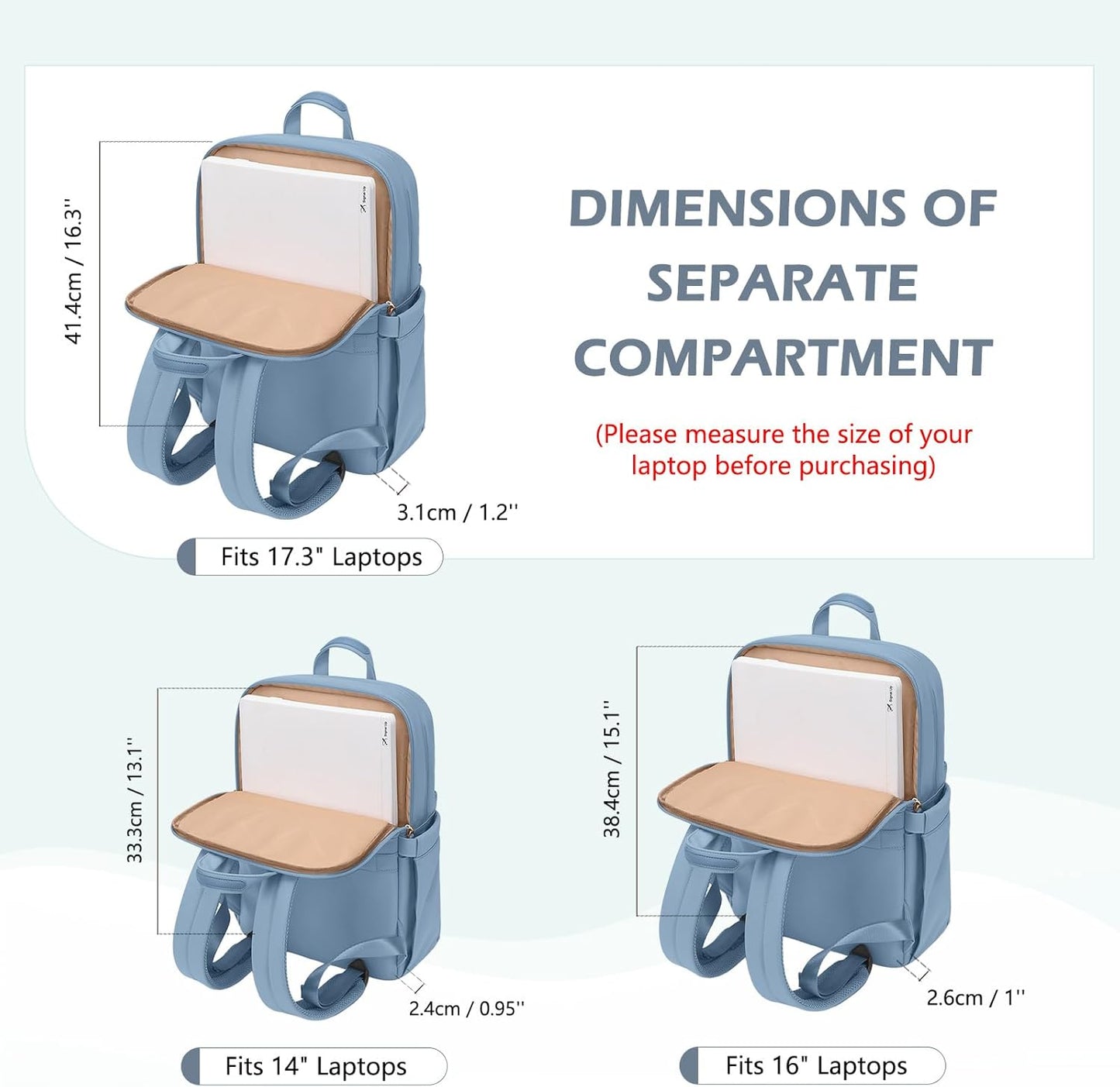 Slim Laptop Backpack for Women, Lightweight Business Backpack for Women Computer Bag Purse for Commuting, Fit 17.3 Inch, Lake Blue