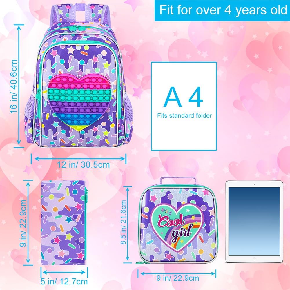CCJPX 3PCS Backpack for Girls, 16”Kids Water Resistant Elementary Preschool Kindergarten School