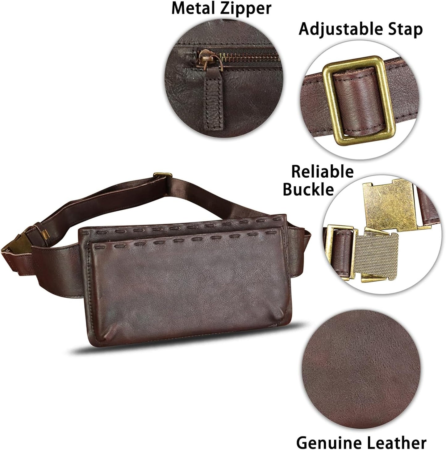 Genuine Leather Waist Bag Fanny Packs Hip Bag for Women and Men Real Leather Small Fanny Bag Sling Bag Crossbody Bags Chest Purses (Coffee)