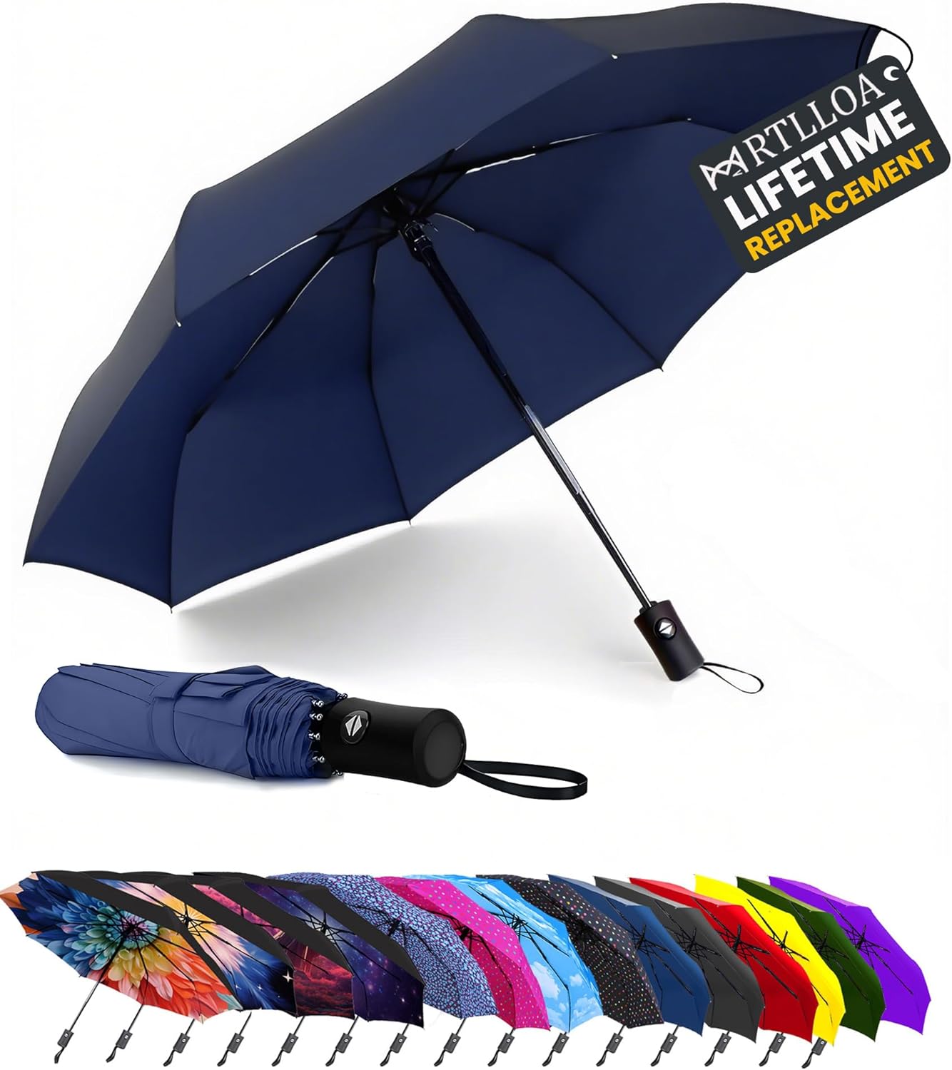 MRTLLOA 42/49 Inch Compact Windproof Travel Umbrella for Rain, Lightweight, Portable, Automatic, Strong, Waterproof Folding Umbrellas for Women, Men and Teenagers