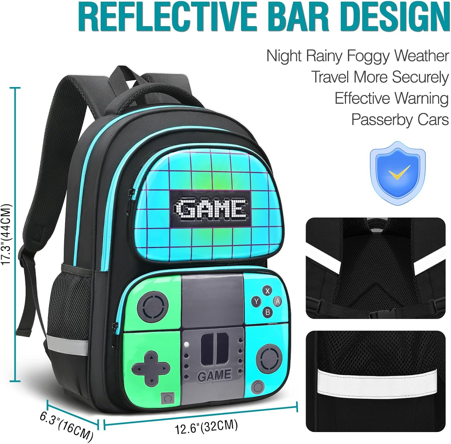 School Backpack For Boys,Gamer Kids Backpack For Elementary Middle School Student Age 6-14,17″
