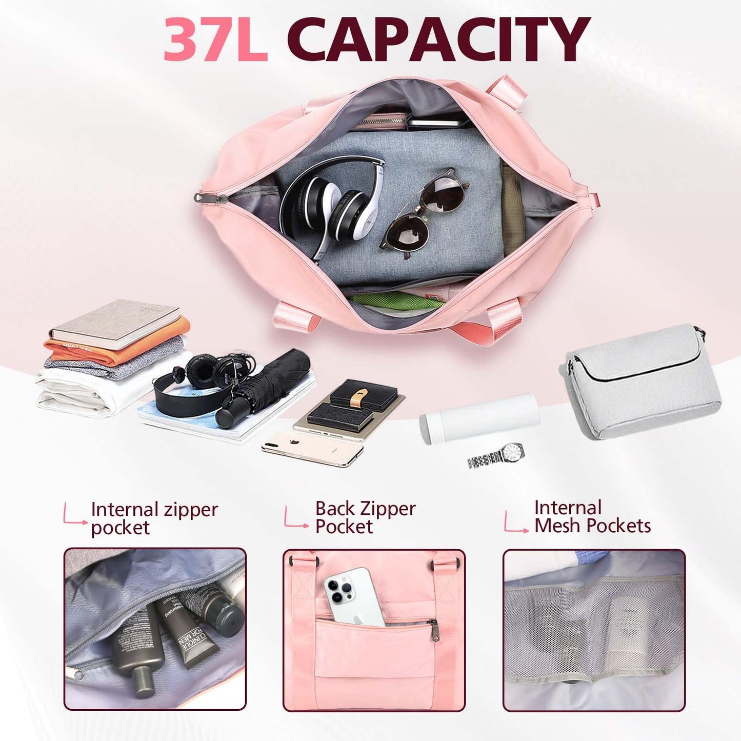 TOPBAG Travel Duffle Bag, Waterproof Weekender Carry On Tote Bags for Women, Sport Gym Bag for Men